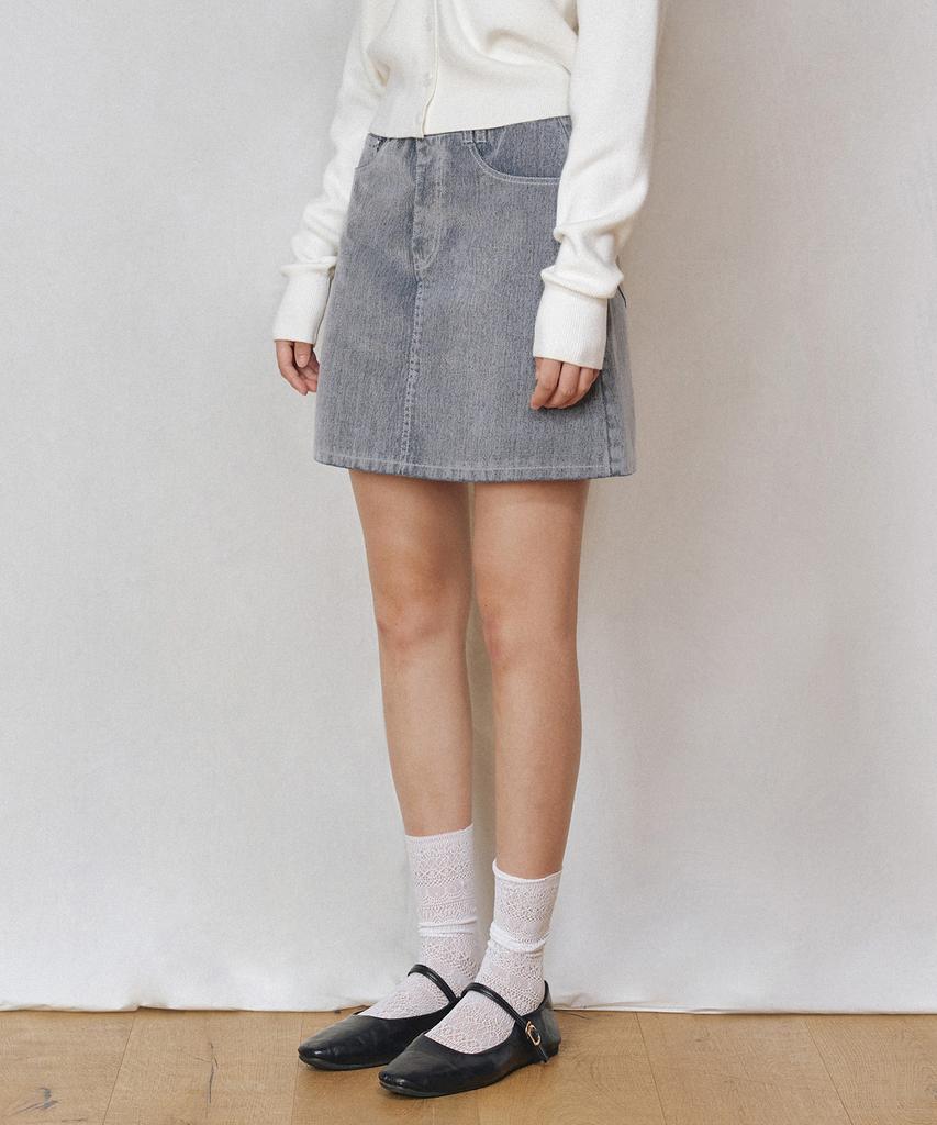 Deketeuumeon [Velvet Denim] Velvet Mini Skirt Dcsk007Fogblue