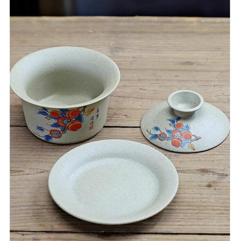 Gruby Ceramika Pokryta Miska Fioletowa Glina Miska do Parzenia Herbaty Zestaw do Herbaty Kung Fu Ręczna Miska Sancai Gaiwan Domowy i Biurowy Zaparzacz do Herbaty