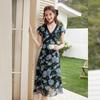 Robe midi rétro florale à col en V Bailuyu