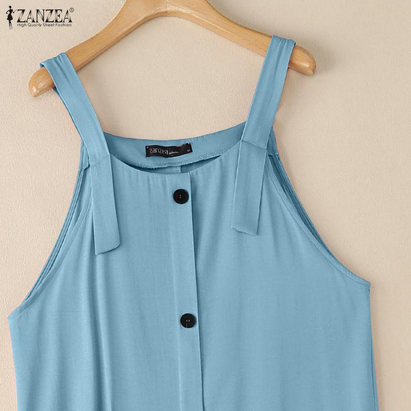 ZANZEA Women Casual Sqaure Collar Loose Sleeveless Straps Dress