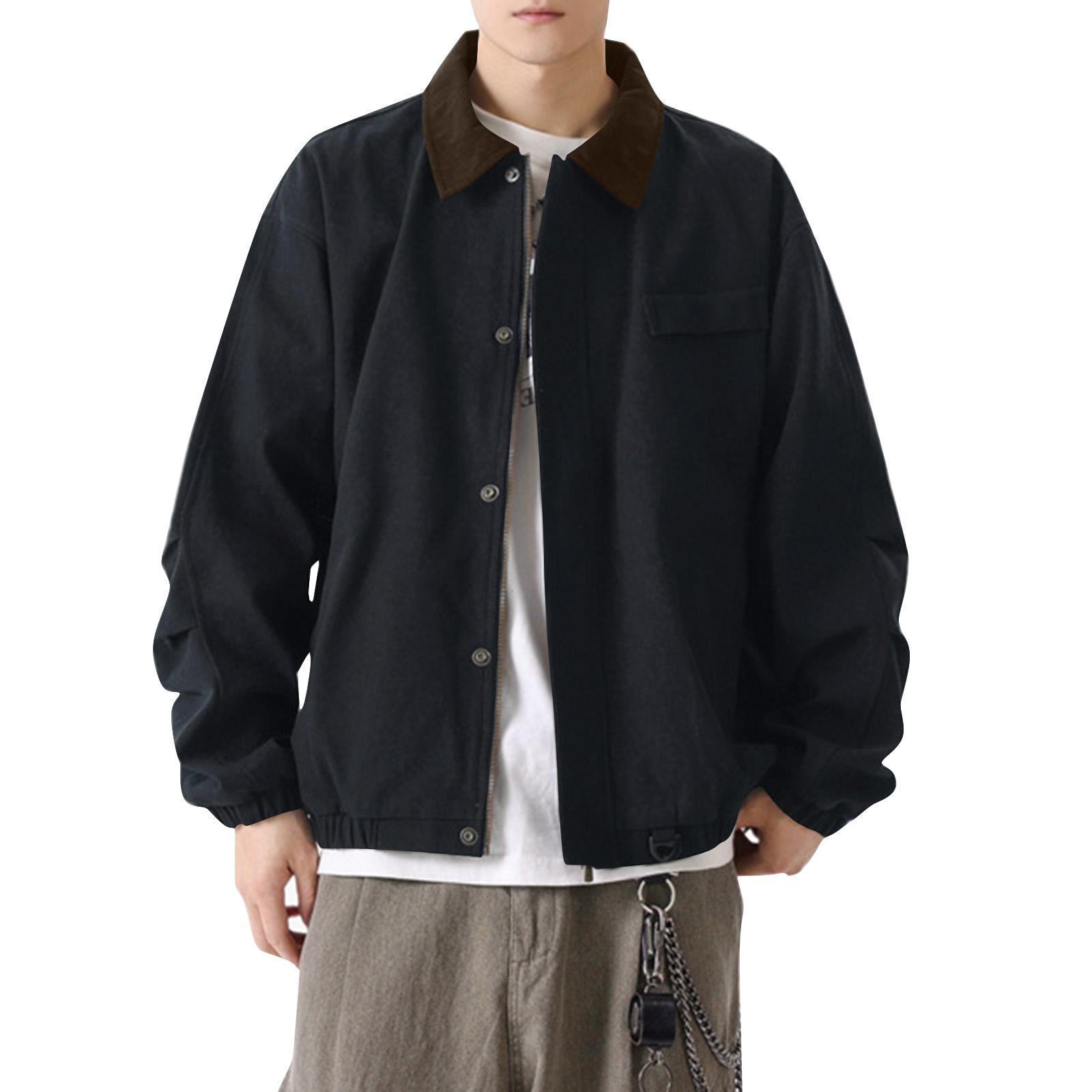 

Мужская однотонная камуфляжная куртка для активного отдыха, мужская повседневная куртка на пуговицах с карманами L чёрный