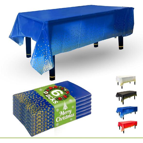 Cloth Disposable 6 Pack, 54 x 108 Inch Table Cloths, Party, Picnic, Wedding, Decorative Tablecloths, Rectangle, Plastic Cover, Leakproof & Sturdy