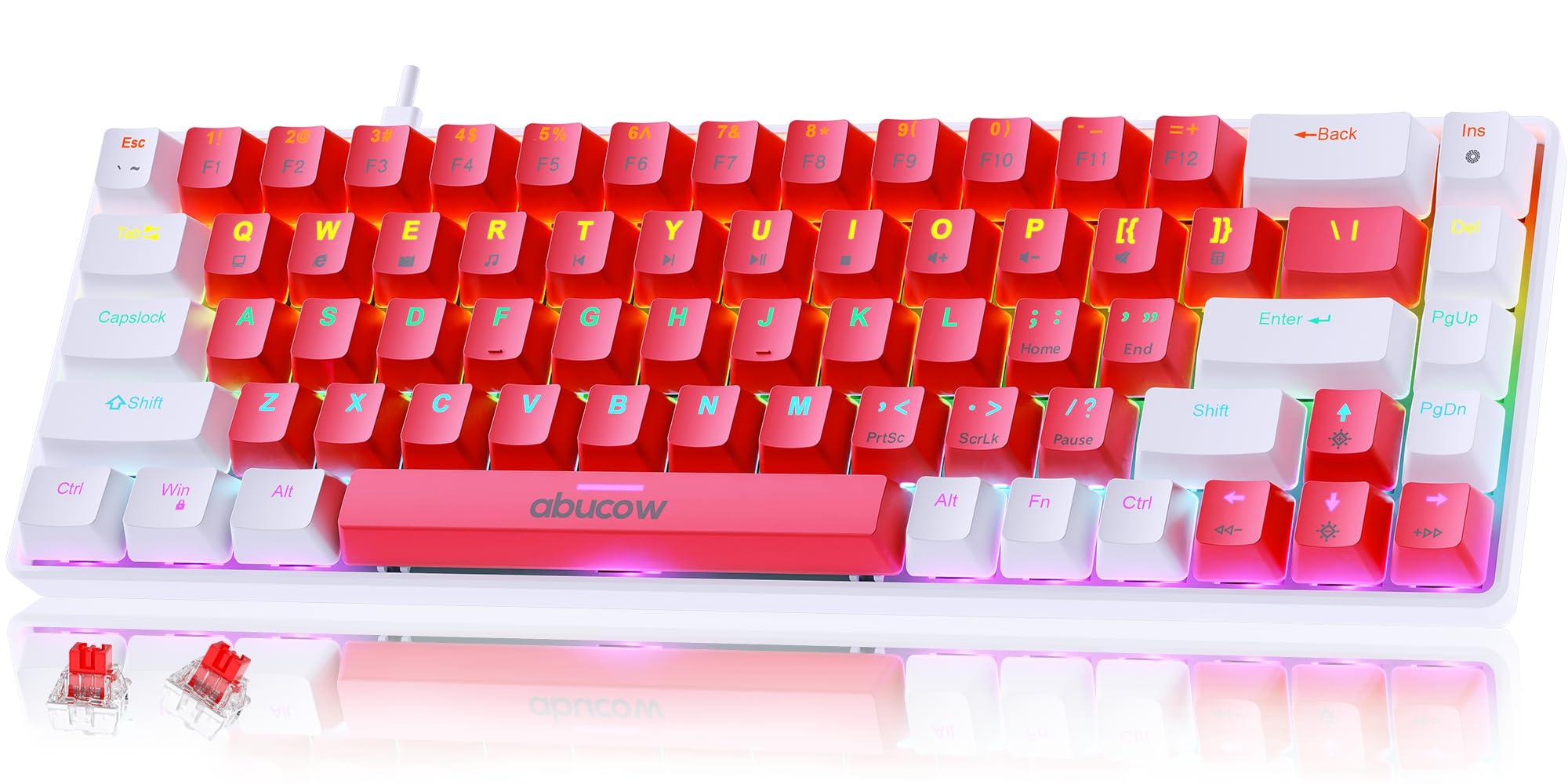 

abucow mechanical gaming keyboard with color red and white and red Perfect for premium typing and gaming experience on PC and Mac 68-key backlight,