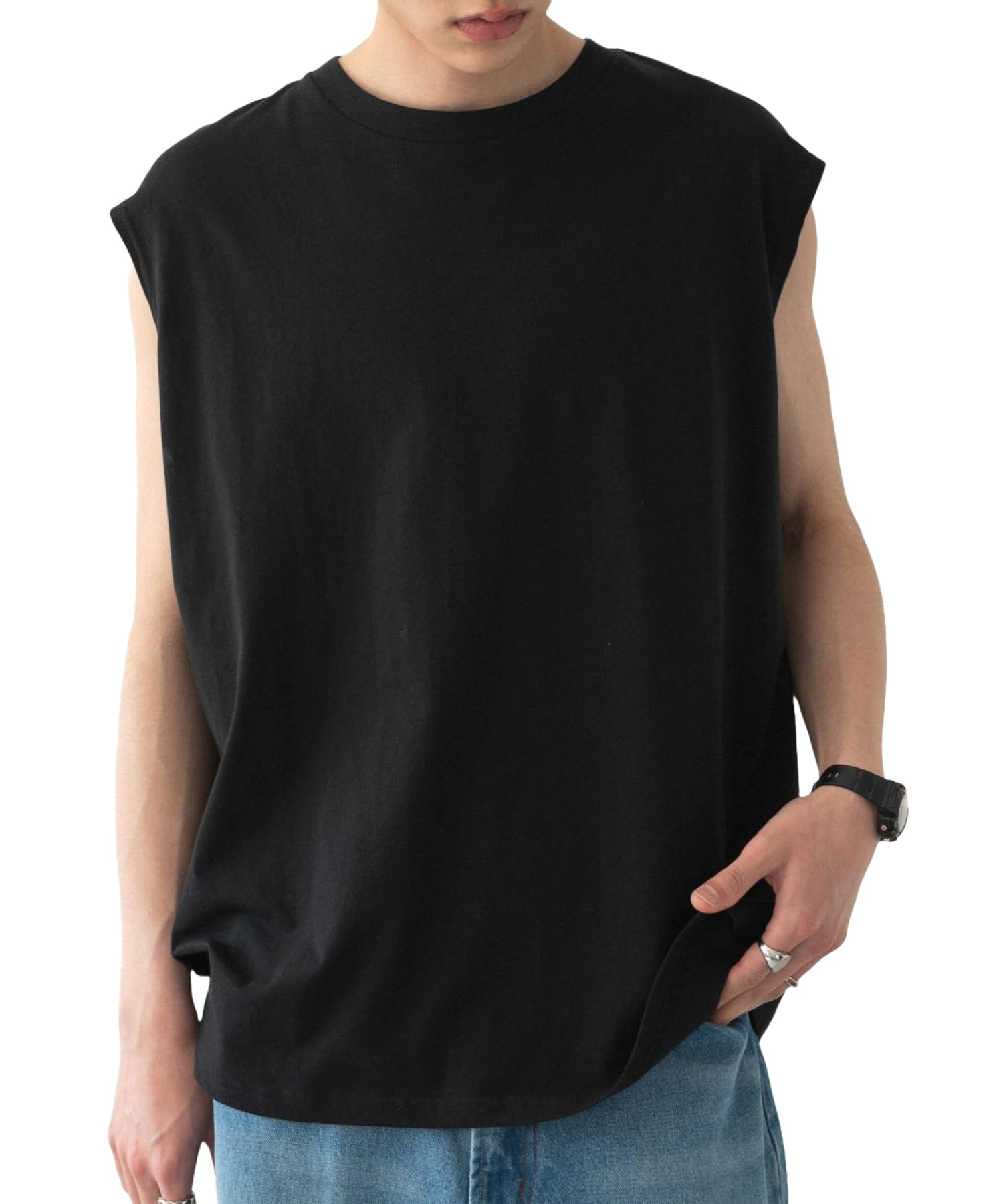 

WEGO Sleeveless Cotton Summer Tank Size Black Men s T-Shirt, Top, Top, M, чёрный