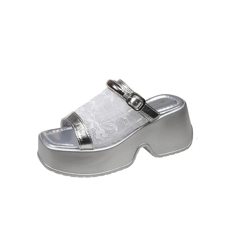 

Fashion 2025 New Beach Fashion Water Proof Roman Sandals Women s Chunky Heels Fashion High Heeled Slippers Slope Heel Casual Sandals 39 серебряный