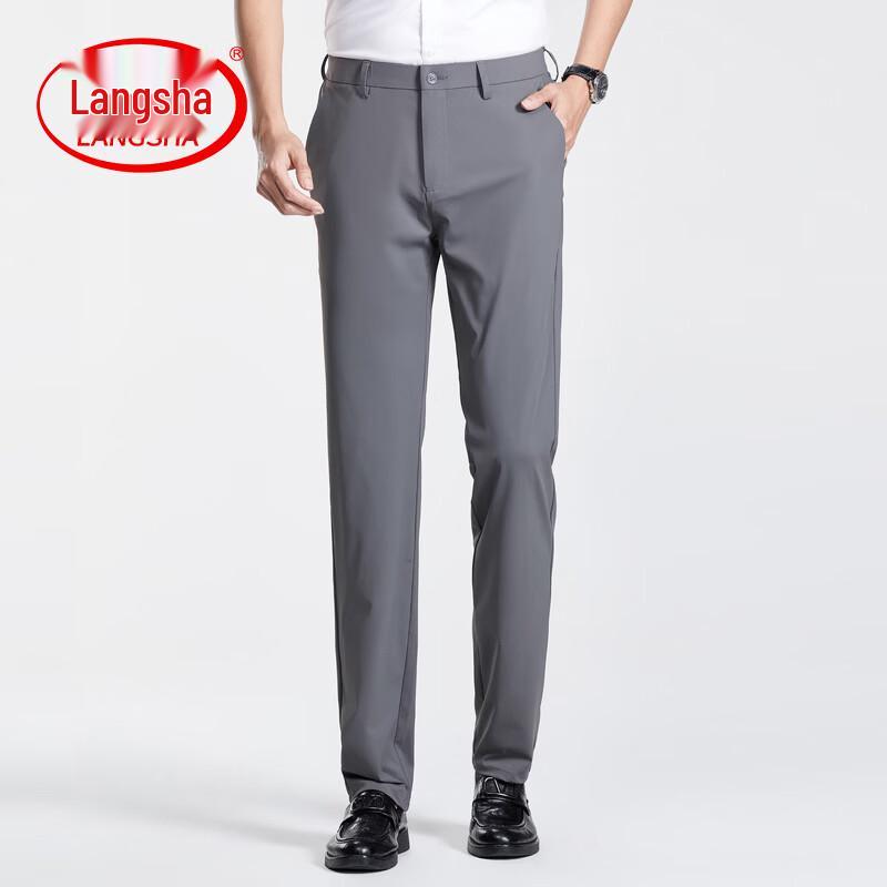 

LangSha Men s Lightweight Business Casual Straight-Leg Trousers 35
