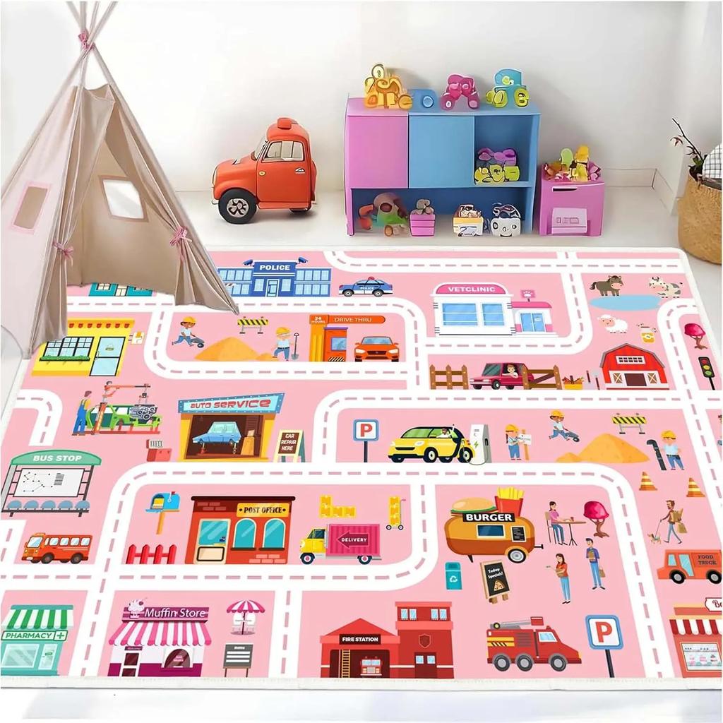 Map Illustration Children's Carpet Home Decoration, Large Size For Study And Bedroom, Noise-Reducing And Dirt-Resistant