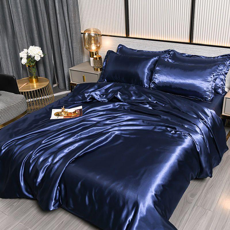 

Скандинавский комплект постельного белья из атласного шелка с пододеяльником, простыней, наволочками, роскошный однотонный, односпальный, двуспальный, для пары, наволочка, простыня 1.5m 4pcs 1.8x2.2&set
