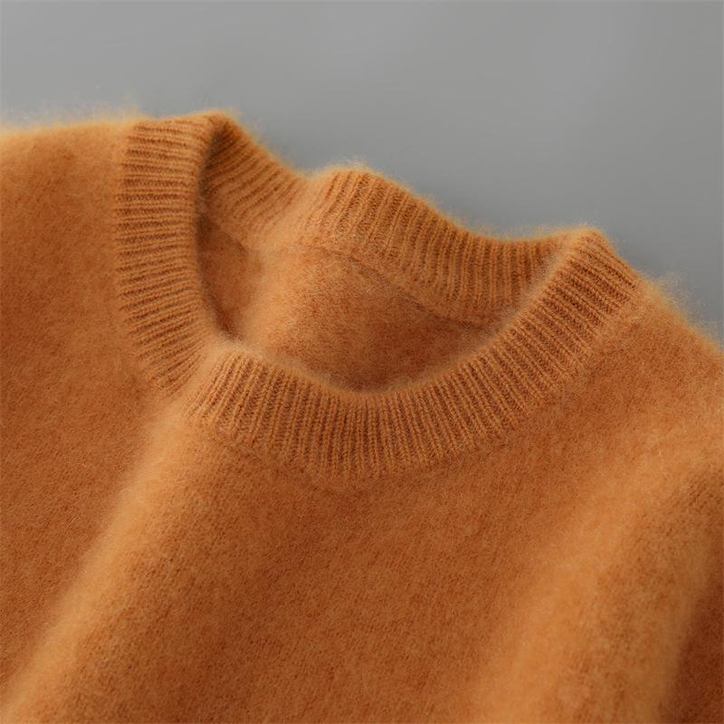 Herren-Pullover aus reiner Wolle, dick, mit Rundhalsausschnitt für Herbst/Winter - Lässig, Warme Strick-Basisschicht