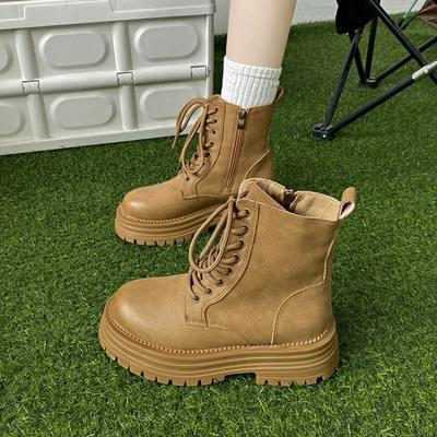 2024 Stivali alla Caviglia alla Moda da Donna Vendita Calda Stivali Moderni Punta Tonda Tacco Medio Zip Laterale Lacci Incrociati Scarpe da Donna