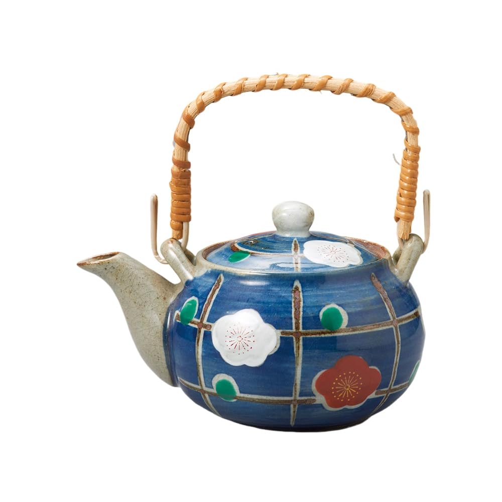 Earthenware X Lattice Plum Blossom Mino Made In Stylish Ale-net Teapot, Teapot, 11.4 9.7 Cm, 480cc, Hand-painted Gosu-Wrapped Design, Ware, Japan,