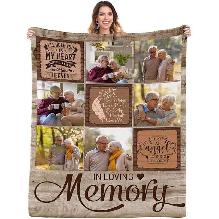 Custom Memorial Blanket with Photo, Sympathy Gift Personalized Throw Blanket, Loving Memory Forever Remembered Blanket with Pictures Color 34