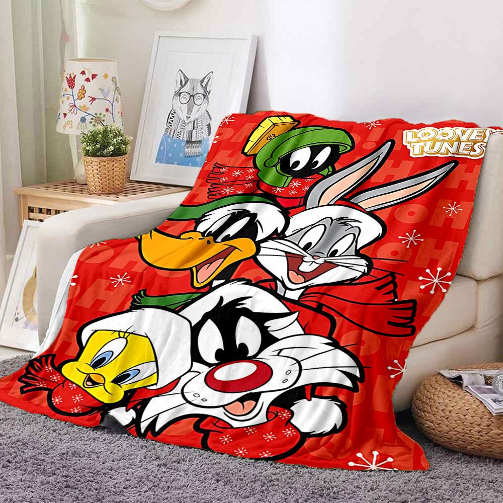 1pc Looney Tunes Flannel Throw Blanket - HD Printed Lightweight Soft Warm All-Season Blanket for Sofa, Bed, Travel076
