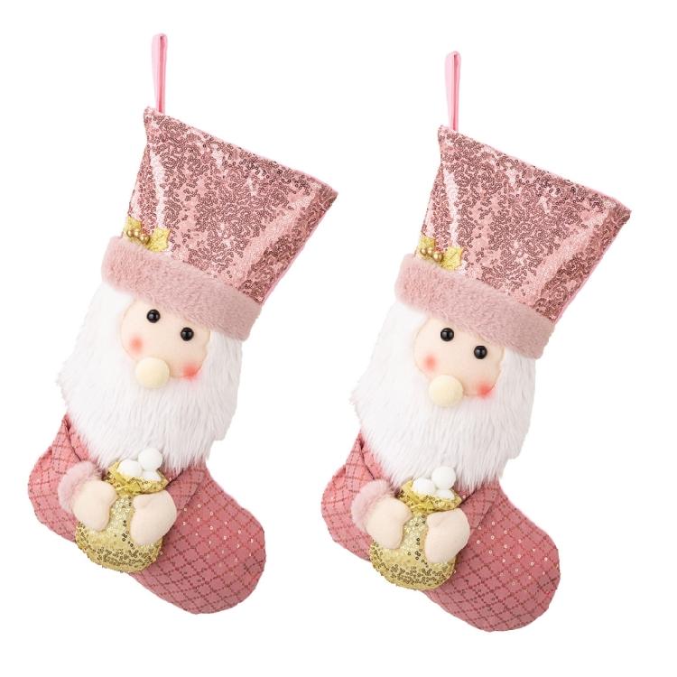 Sophisticated European Pink Sequins Christmas Stocking Festival Pink Christmas Stocking with Spacious Gift Holders