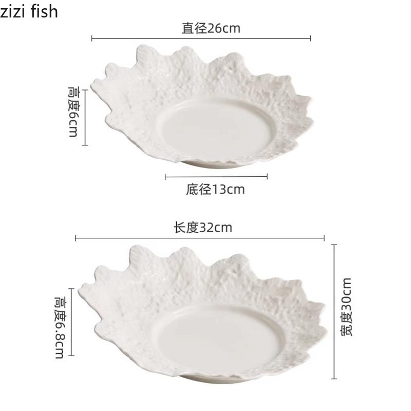 Pure White Rock Texture Coral Plate Irregular Ceramic Dessert Plate Salad Plate Sushi Plates Molecular Cooking Tableware