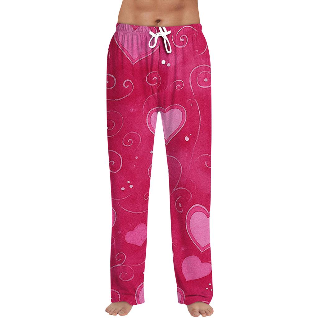 Men's Valentine's Day Printed Drawstring Long Pants Casual Pajamas