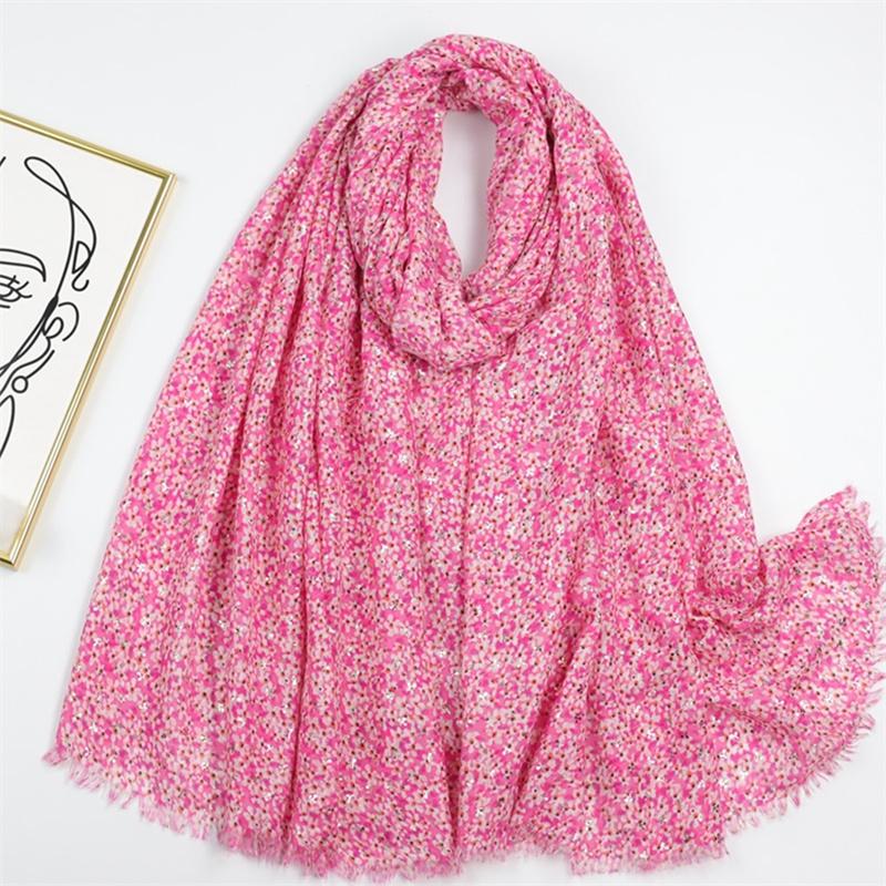 Moda  Espanha Jardim Brilho Floral Franja Viscose Lenço Cachecol Estampa Macio Pashmina Hijabs E Xales Lenços Muçulmano Lenço