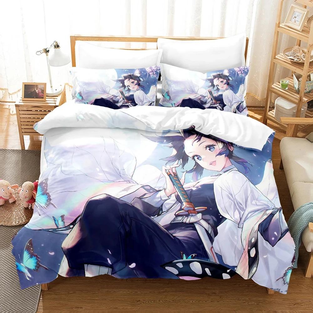 Druk 3D pościel Kochou Shinobu Anime Demon Slayer Zestaw pościeli 200x200 Nastolatki Chłopcy Twin Jednoosobowy Queen King Pełny Zestawy poszewek na kołdrę Narzędzie