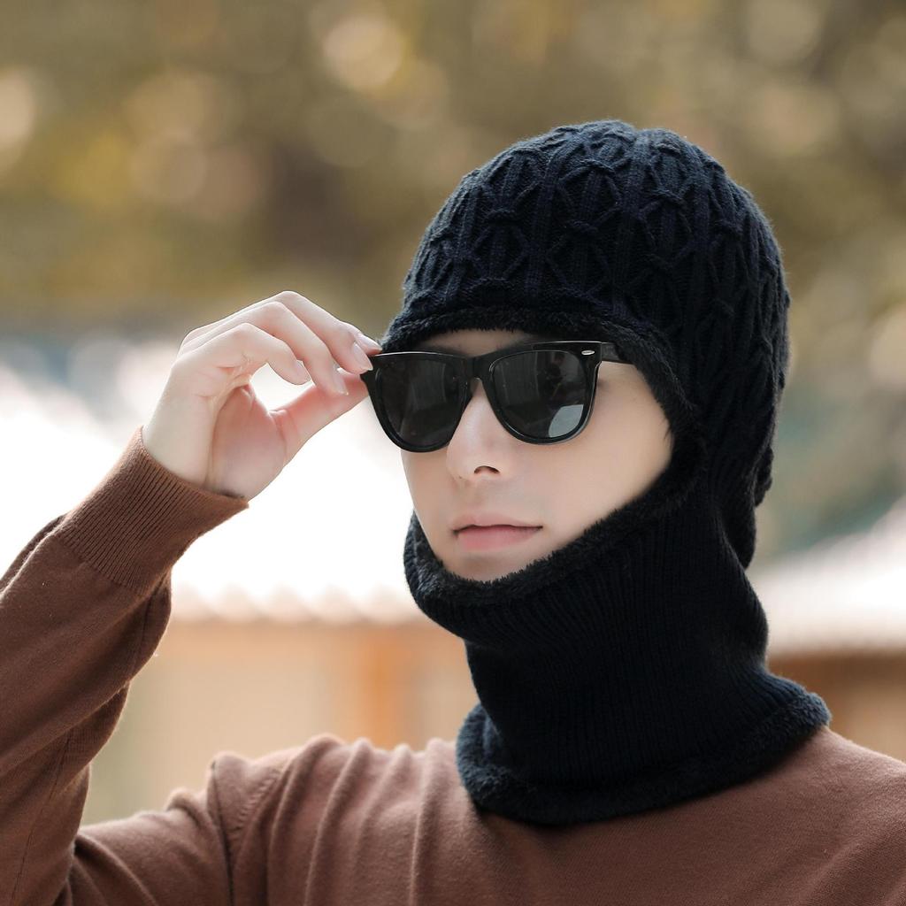 Men's Winter Windproof Wool Hat - Trendy, Warm, Knitted Design with Cotton and Velvet Lining for Cycling