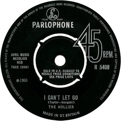 

7inch Record HOLLIES - I Can t Let Go R5409 Parlophone 1966 UK Rock Used