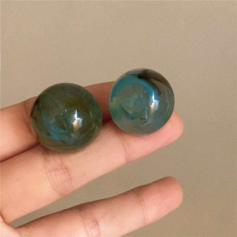 Amber Round Ball Earrings for Women - Retro Hong Kong Style, Unique and Bold Design, Perfect for Autumn/Winter.