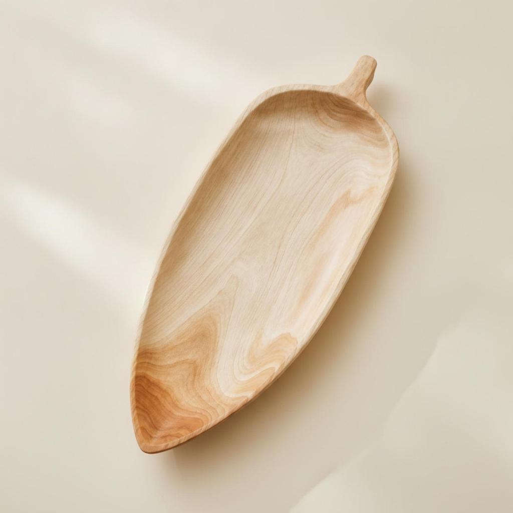 LeafShaped Tray Elongated with Handle Wood Wooden Serving Platter for Tabletop Display, Tea