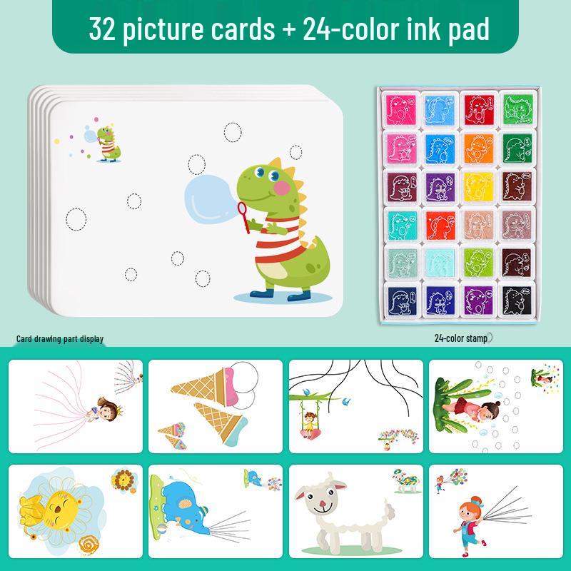 24-Color Children's Finger Painting Inkpad Set - Includes Stamp Pad, Handprint/Fingerprint Palette for Kindergarten