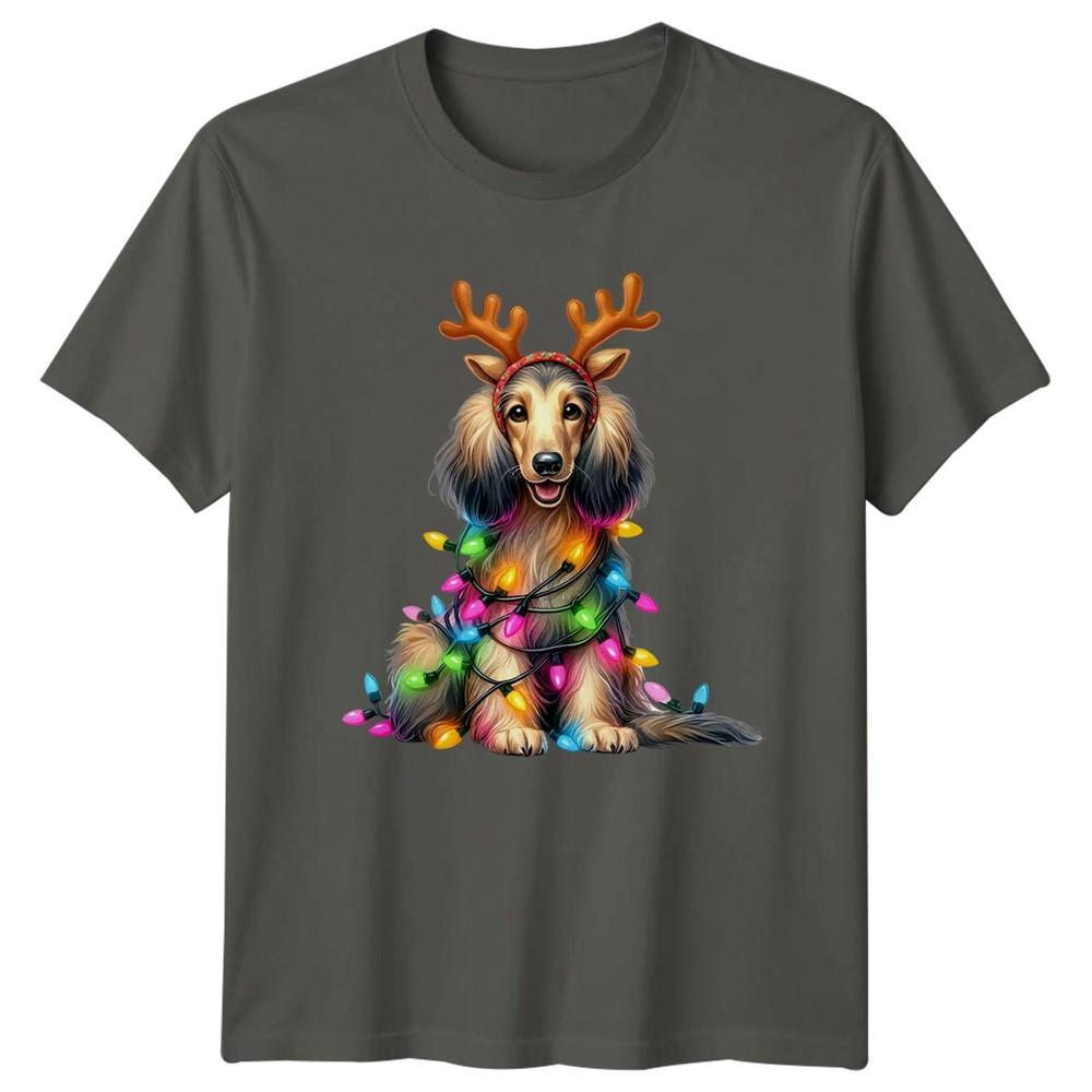 Dog Christmas Lights Reindeer Antlers Holidays Christmas Unisexs Unisexs Graphic Tee S