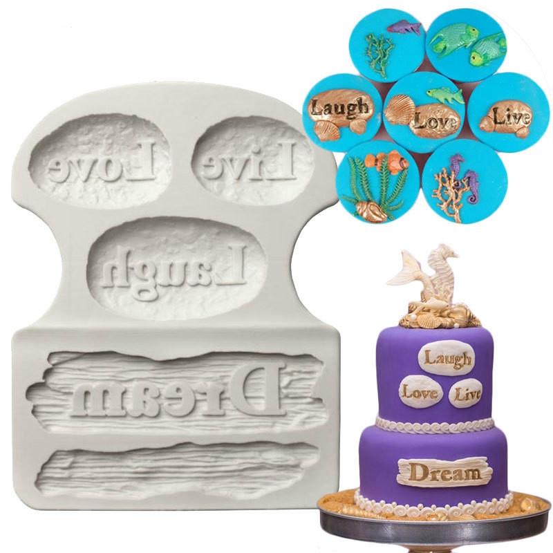 

3D Love Dream Wedding Silicone Mold Live Laugh Letter Cake Border Fondant Cake Decorating Tool Cupca
