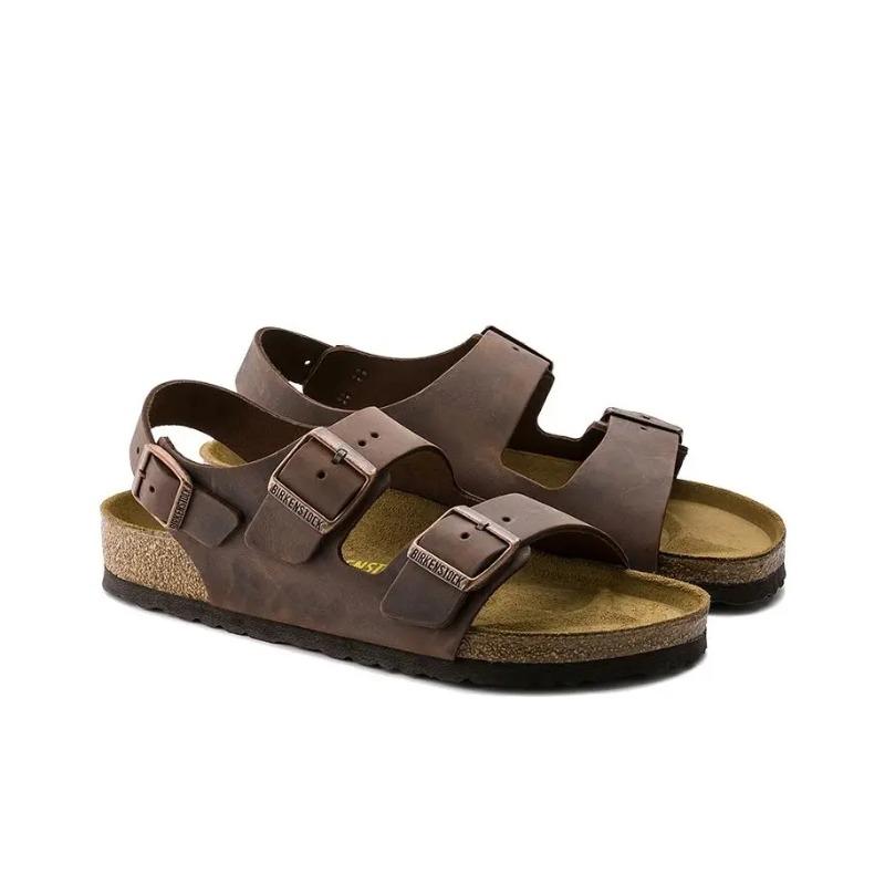 Birkenstock Unisex Leather Soft Thick Sole Buckle Beach Sandals Brown Regular Fit 0034871 41