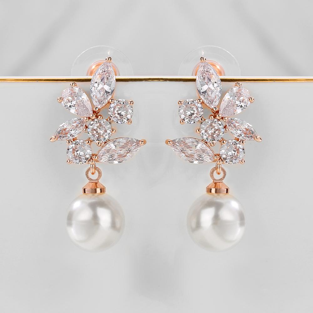 ZAKOL Brand Design Romantic Cubic Zirconia Imitation Pearl Drop Earrings Luxury Wedding Party Jewelry for Women