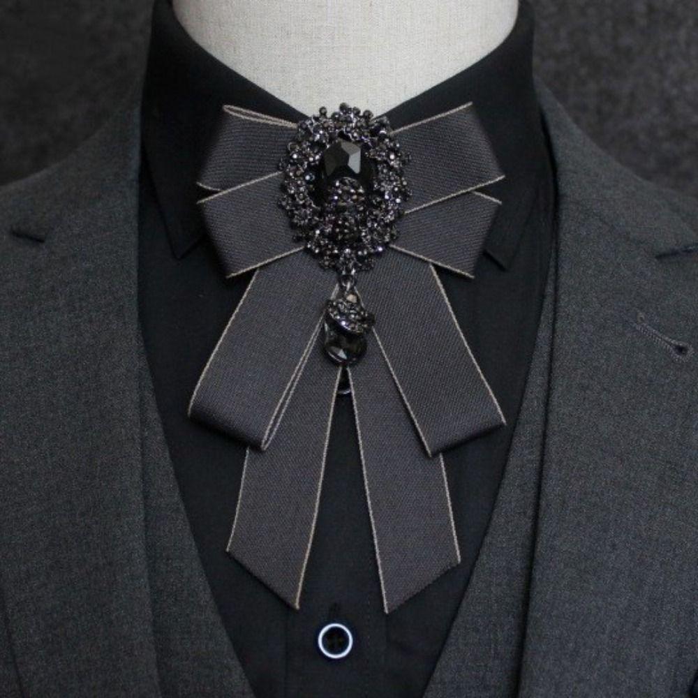 Jewelry Accessories Webbing Rhinestones Bow Tie Suit Shirt Collar Pin Crystal Necktie Bow Brooch