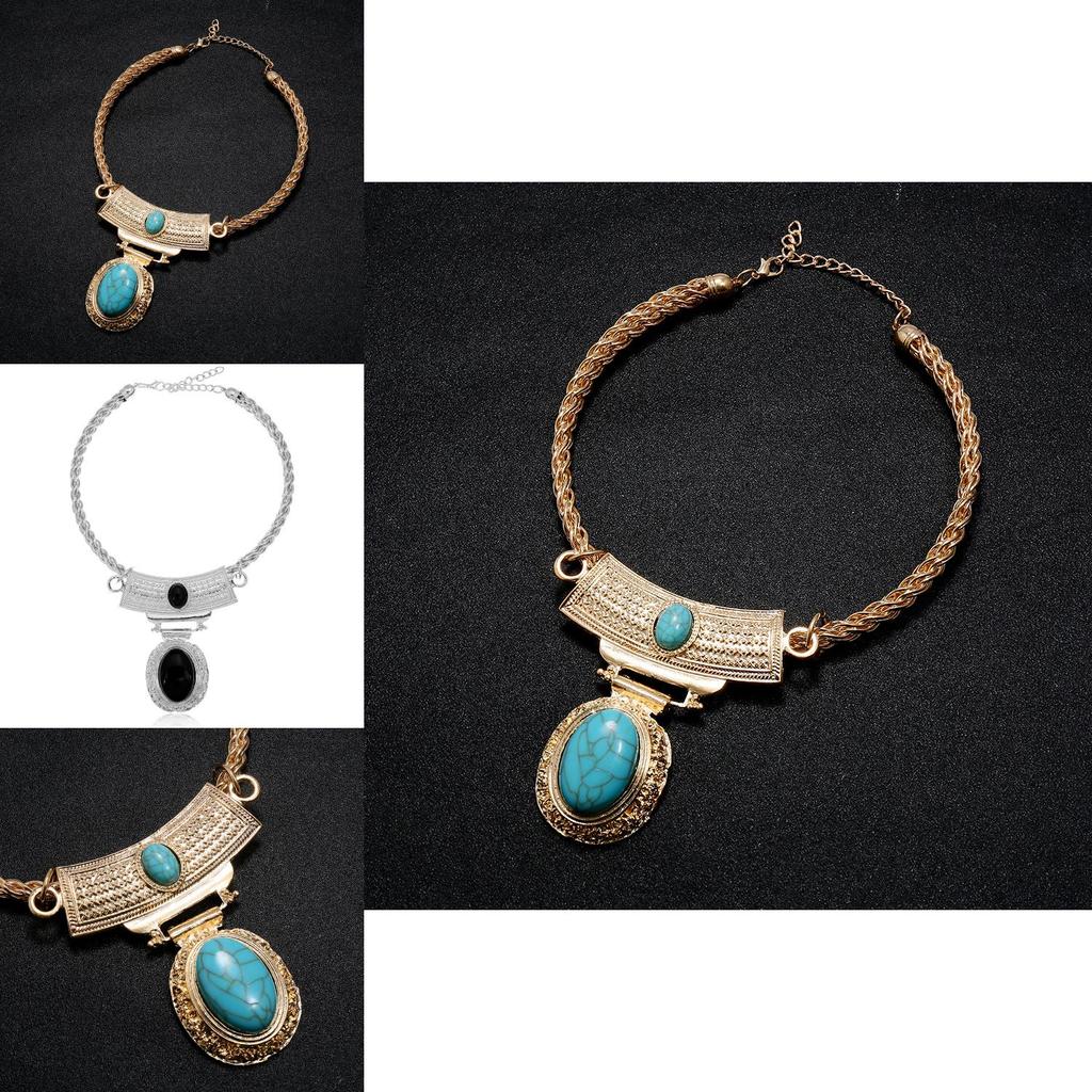 Retro Alloy Geometric Elliptical Pendant Necklace With Water Chain For Women Accessories