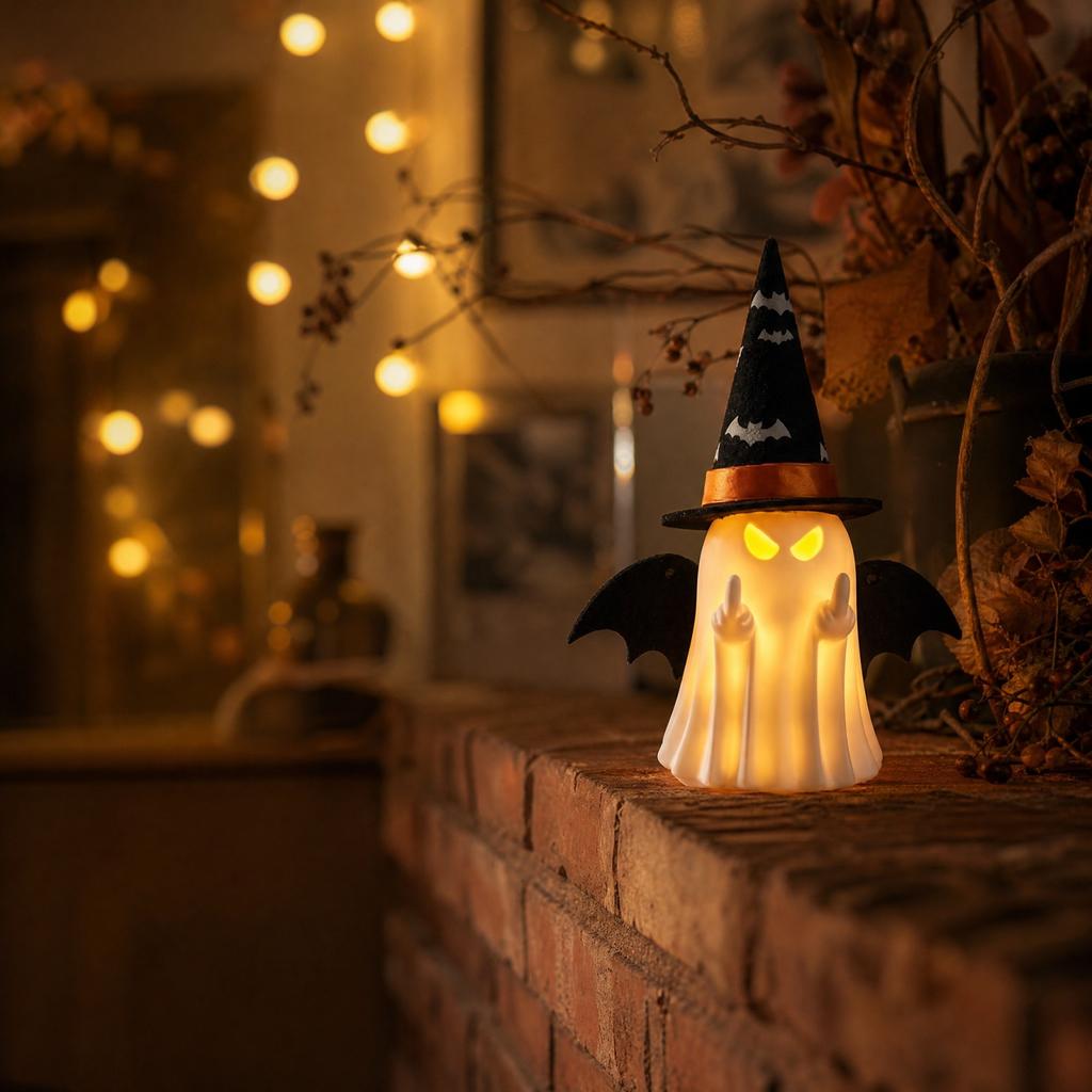 Halloweenová figurka s gestem prstu a srdce pro sezónní domácí dekoraci