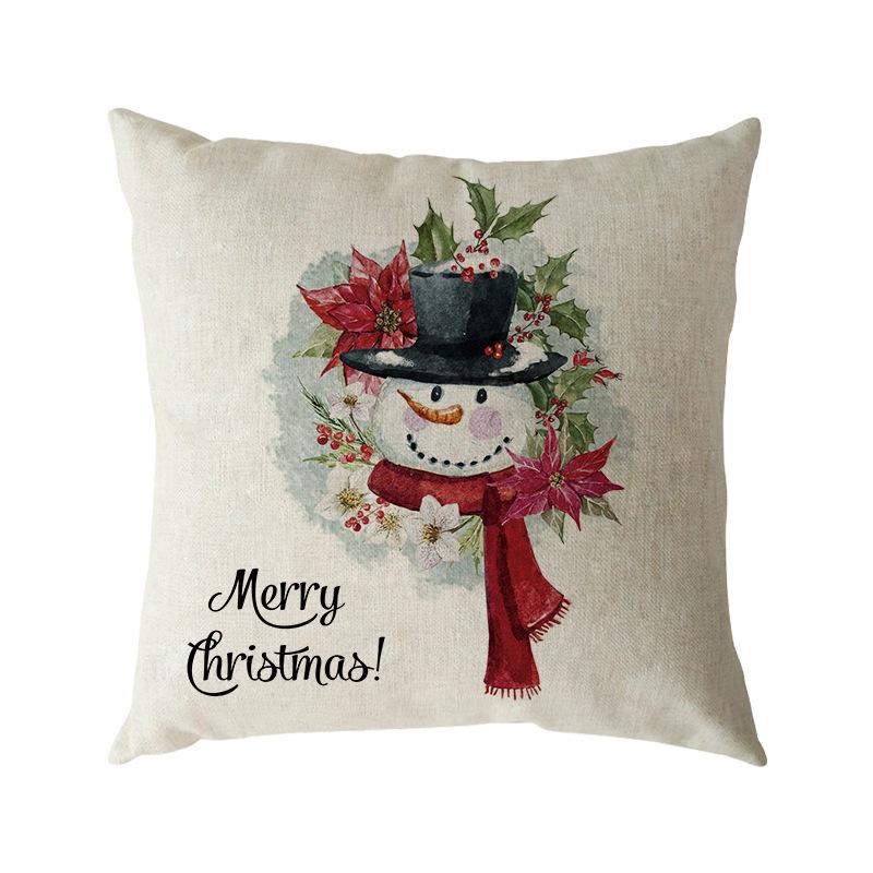 Santa Claus Pillow Case Snowman Color Ball Christmas Wreath Linen Pillow