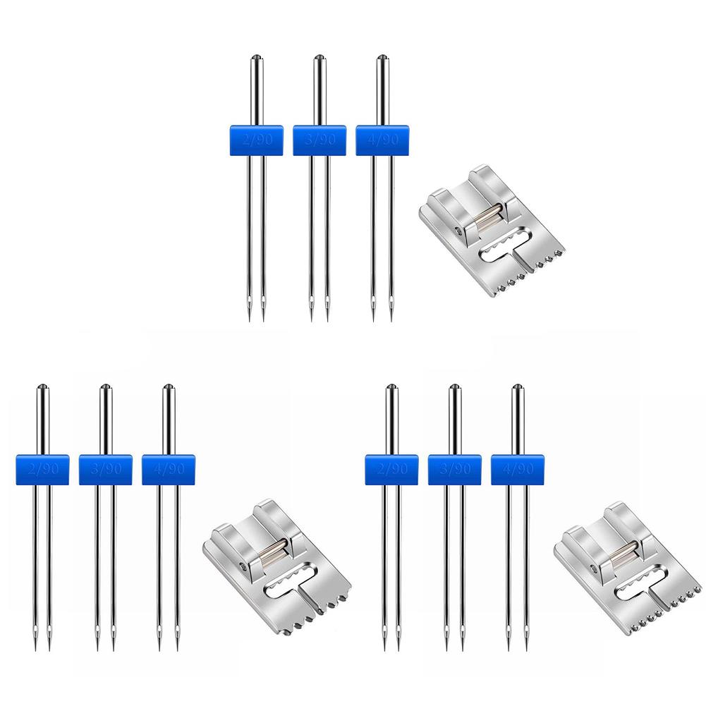 4pcs Machine Twin Needles and Wrinkled Presser Foot Set 234mm for Sewing Projects with Pleated and Parallel Stitch Effects