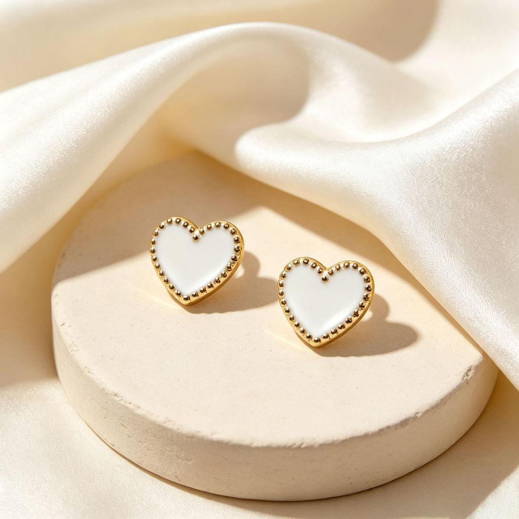 Heart-shaped Enamel Drip Stainless Steel Earrings - Simple, Fashionable, Creative Studs