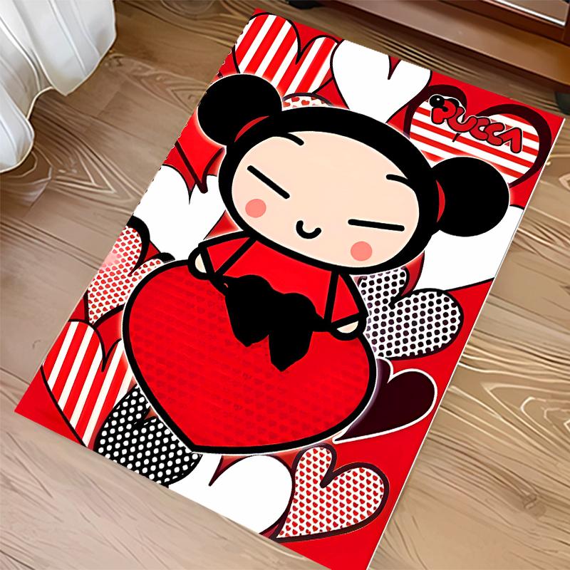 1pc Pucca3 Print Area Rug - Soft, Washable Non-Slip Indoor Mat for Office Chairs, Living Room, Home Office Decorative Rug