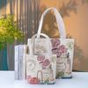 1Pc Flower In A Bottle Double-sided Gold Silk Jacquard Embroidered Canvas Handbag Shoulder Bag Literature and Art Student Commute Bag Lightweight