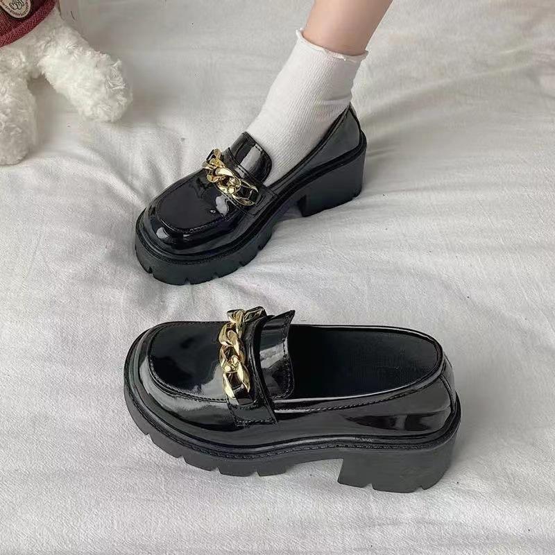 Student platform high-heeled college style Mary Jane jk small leather shoes women's new Korean version chain British style single shoes