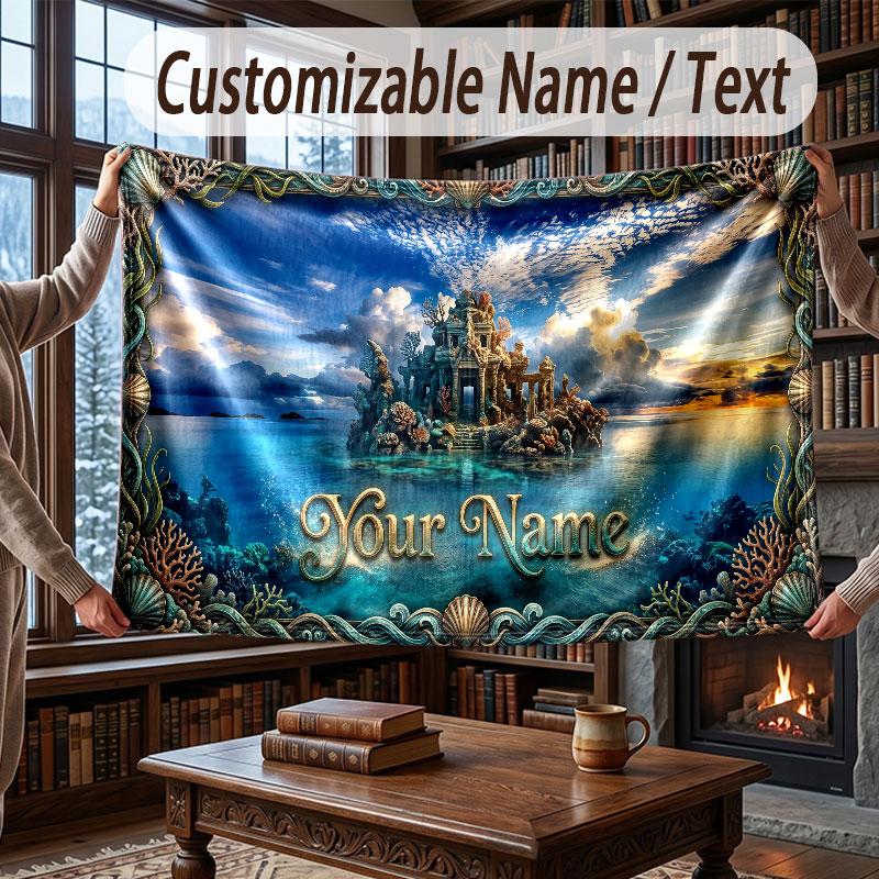 Octopus Sea Life Theme Throw Blanket Custom Name Text Personalized Blanket Soft Cozy Blanket for Home Sofa Bed