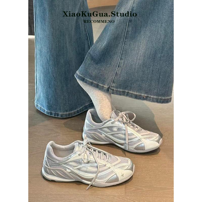 Niche design silver dad shoes women's mesh breathable retro sneakers, showing small versatile and lightweight casual shoes