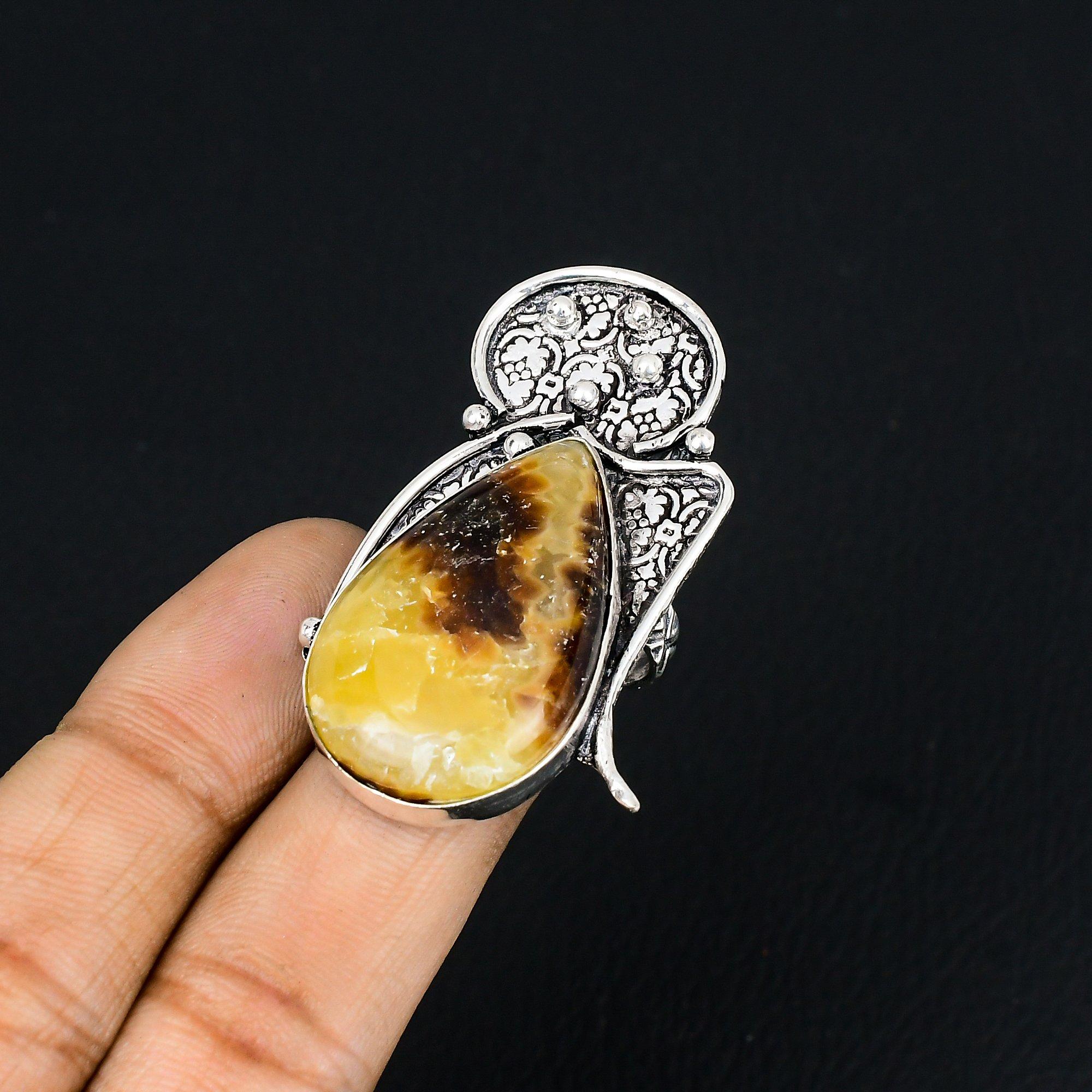 Natural Septarian 925 Sterling Silver Statement Artisan Multi Stone Ring US 6.5 6.5