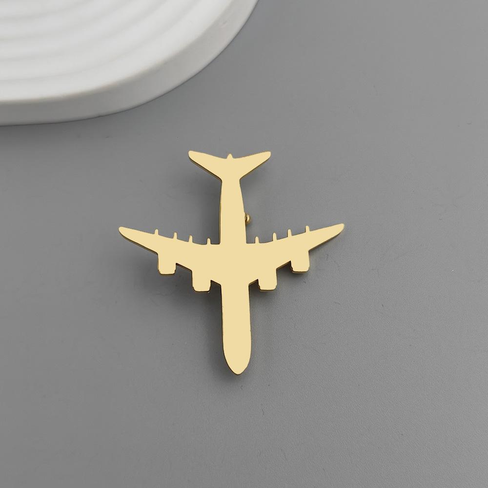 Fashion Punk Airplane Model Stainless Steel Gold-plated 18K Brooch, Black Suit Accessories, Wedding Matching Set