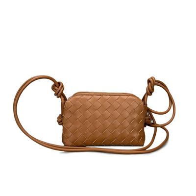 Genuine Leather Mini Square Woven Bag Women Soft Shoulder Crossbody Fashion Accessory
