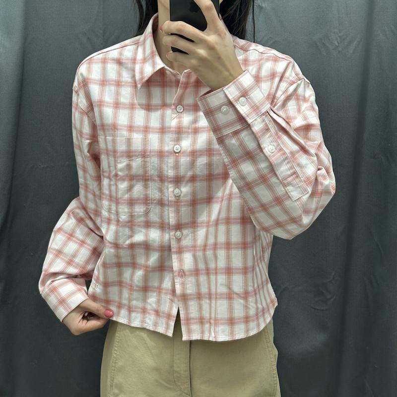 1116 Spring Women's New Oxford Spinning Box Shirt/Plaid Long Sleeve Shirt Plaid Jacket 181919