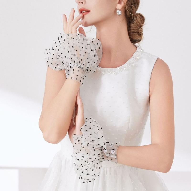 Elegant Sheer Dotted Sleeves Decorative Wrist Cuffs Arm Sleeves For Women Girl Daily Wear And Special Occasion Outfit