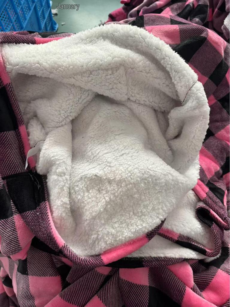 Dames Ekstra Lang Flanell Julepyjamas Morgenkåpe med Vertikal Lomme og Koseteppe Sett - Fortykket for Varme