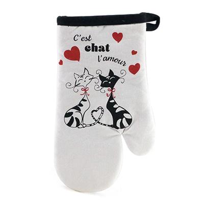 [A1920] - Γάντι κουζίνας 'Γάτες' μαύρο κόκκινο λευκό (Αυτή είναι γάτα η αγάπη) - 28Χ14 εκ