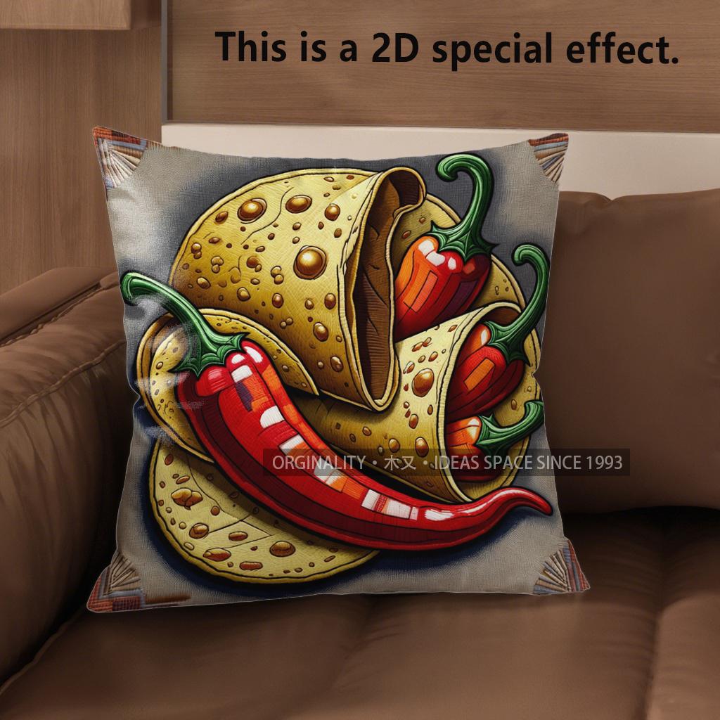 

2D Mexican Fiesta Food Print Throw Pillow Covers** Pattern Cushion Cover Suitable For Sofa Bedroom Car Pillow Cover 40x40cm